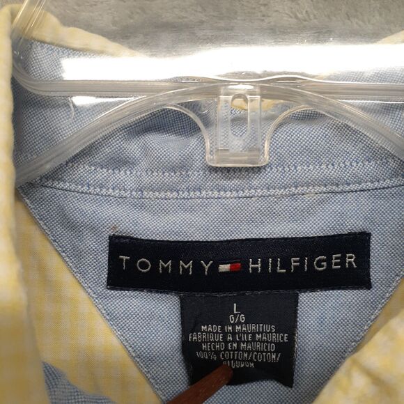Vintage Tommy Hilfiger Embroidered Crest Short Sleeve Button Up Yellow Men's L - Picture 3 of 7